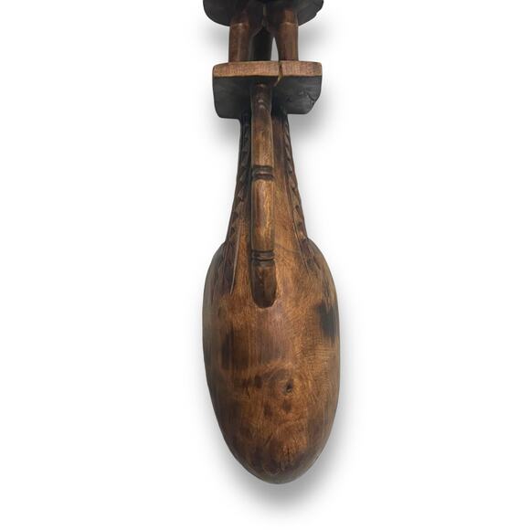African Tribal Totem Art Carved Wood Ladle Spoon Ceremonial Seated Figure Scoop - Picture 14 of 16
